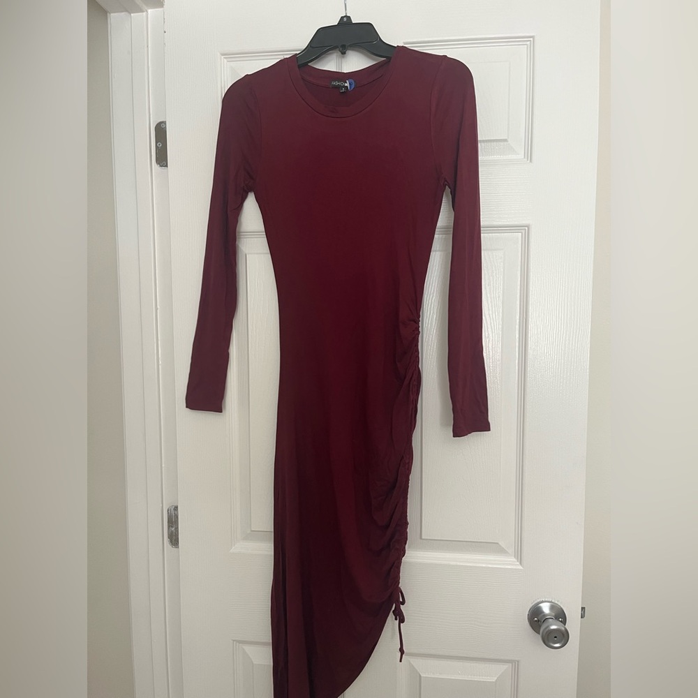 Fashion Nova Wine Long Sleeve Dress